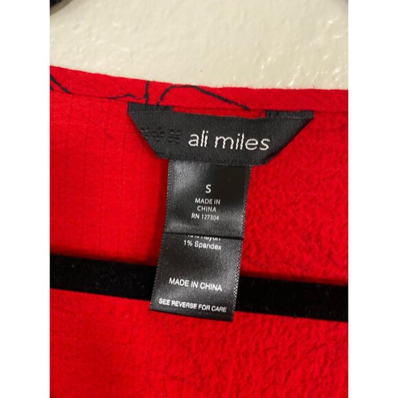 Ali Miles Red Floral Asymmetrical Tunic Top size Small Lagenlook Boho - Picture 3 of 16